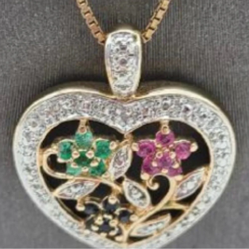 Ross Simon’s Multi-Gemstone Floral Heart Necklace with Diamond Accent - Picture 2 of 6